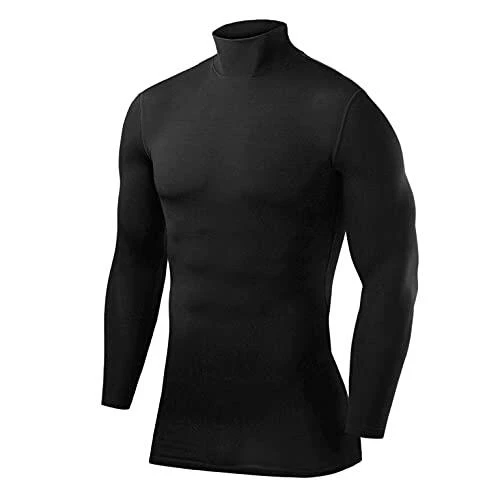 Haut Couche De Base à Col Montant Et Manches Longues Pour Hommes -Sportive Soldes haut couche de base a col montant et manches longues pour hommes